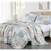Chezmoi Collection Abbi - Set di 3 trapunte da giardino con motivo floreale vintage lavato, 100% cotone, con volant e patchwork (Queen)