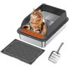 Euakee Lettiera Acciaio Inox, 50x35x25 cm Lettiera Gatto Acciaio Inox, Semi-chiusa Con Bordo Alto Rimovibile Tappetino Lettiera Una Facile Pulizia Design Anti-schizzi Perfetta per Maggior Parte Gatti