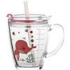 IBLUELOVER Bicchiere dosatore per latte per bambini con cannucce e coperchi, tazze in vetro temperato con dinosauro giraffa, 350 ml, resistente al calore, trasparente, per microonde, succo di latte, tè freddo
