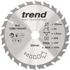 Trend Lama sega circolare legno TCT 165mm 24 denti, foro 30mm | Taglio pulito: 24 denti TCT, gancio +15°, kerf 1,5 mm per finiture medie. CSB/16524TB