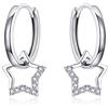 Qings Orecchini Ciondolo Cerchio con Stella CZ Zirconi Argento Sterling 925 Mini Ipoallergenico Orecchino Cerchii per Donna Ragazze