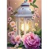 NEWENMO Bella Lanterna Bianca Diamond Painting Kit Adulti,DIY Fiore Rosa Pittura Diamante Set,5D Diamond Art Kit Completo,Adatto per Adulti Principianti la Decorazione Della Parete Casa,30x40cm