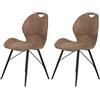 Hela Tische, Kate Set da 2 sedie per sala da pranzo, con rivestimento in microfibra vintage di colore grigio fango, impugnatura, struttura in metallo nero