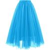 Generic Gonna lunga da donna in tulle, a vita alta, linea ad A, a più strati, gonna a pieghe per ballo, tutù, per feste e feste, Celeste., L