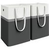 SONGMICS Set di 2 Cesti Portabiancheria, Ceste Pieghevoli, 110 L, Maniglie Corte e Lunghe, Facili da Pulire, Autoportanti, per Camera da Letto, Bagno, 45 x 40 x 60 cm, Nero Inchiostro LCB210B01