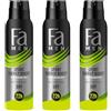 Fa Deodorante spray sportivo Energy Boost (3 x 150 ml), anti-traspirante con protezione fino a 72 h contro sudore e odore corporeo, deodorante con il profumo attivo di zenzero e limone