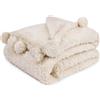 PAVILIA Coperta Sherpa per divano e letto, color avorio, morbida, soffice coperta con pompon, 60 x 80 cm, color crema