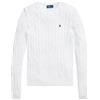 Polo Ralph Lauren Maglione girocollo a trecce bianco in cotone con pony