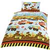 Generic Kidz, set biancheria da letto singolo multicolore, tema edilizia, con ruspe e camion