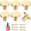 Yibaijia 6 pomelli rotondi in ottone dorato, maniglia monoforo in acciaio inox con viti per armadietto, guardaroba, con cacciavite