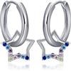 Qings Orecchini Cerchio con Ciondolo Stella Colorati Zirconi Argento Sterling 925 Piccolo Orecchini Hoops per Donna Ragazze