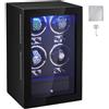 VEVOR Caricaorologi, Caricaorologi per 4 orologi automatici da uomo e da donna, con 4 motori giapponesi super silenziosi, luce LED blu e adattatore, guscio ad alta densità e PU nero