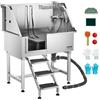 VEVOR Stazione di Lavaggio per Cani in Acciaio Inox, Vasca per Toelettatura per Animali Domestici da 96,52 cm con Scale di Stoccaggio, Rubinetto e Soffione Doccia e Porta Sapone, Porta Sinistra