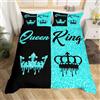 Homemissing Copripiumino per letto matrimoniale e king size, con corona, colore nero e foglia di tè, per adulti, coppia, uomini e donne, regalo per San Valentino, matrimonio, per lui e per lei, 2