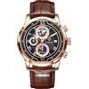 LIGE Orologio Da Uomo Cronografo Al Quarzo Con Data Fasi Lunari Design Marrone Cinturino In Pelle Orologio Impermeabile Quotidiano - Orologi Eleganti Per Il Business E La Vita Quotidiana,Oro Nero