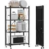 DEANIC Scaffali pieghevoli in metallo, a 4 ripiani, 61 x 116 x 28 cm, mensole angolari da cucina su ruote, mensole per dispensa, libreria per soggiorno, nero
