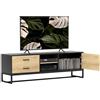 HOMCOM Mobile TV 60 con 2 Cassetti, Armadietto con Cerniere Ammortizzate e Ripiani Aperti Regolabile a 3 Livelli, Mobile Porta TV con 2 Fori Passacavi per Soggiorno, Legno Naturale e Nero