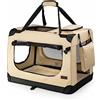 lionto Borsa trasportino per cani pieghevole per viaggi e auto, 90x61x65 cm, box di trasporto stabile con maniglie per gatti e animali fino a 22 kg, scatola in tessuto, beige