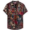NEWISTAR Camicia in Lino Uomo Vintage Etnico Henley Shirt Maniche Corte Estate Casual Hawaiana Maglietta