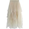 KUKEYIEE Donna Gonna Tulle Tutu Irregolare Sottogonna a Strati Gonna Balletto Prom Party Vestito Plissettato A-Line Gonna Midi Albicocca Taglia Unica