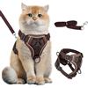 zorvixal Imbracatura per Gatti Antifuga con Rete,Gilet Morbido e Regolabile per Cani Gatti con Guinzaglio da 1.5m, Imbracatura Gatto in Maglia Traspirante, per Cuccioli, Passeggiate all'Aperto, Marrone