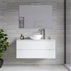 DEGHI Mobile bagno sospeso 100 cm 2 cassetti bianco opaco cannettato con top e specchio - Nosybe