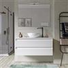 DEGHI Mobile bagno sospeso 100 cm 2 cassetti bianco opaco cannettato con top e specchio - Morea