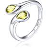 Silvora Anello Donna Argento 925 in Oro Bianco, Anello Regolabile con Peridoto Pietra di Nascita, Fedina Anelli Argento Donna a Goccia, Idee Regalo per Ragazza Fidanzata Anniversario Natale