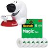Scotch Dispenser Cane per Nastro Adesivo Piccolo, Colore Bianco con Base Rossa + Scotch Nastro adesivo Magic - 6 Rotoli - Nastro Trasparente Opaco e Scrivibile Ottimo per Casa, Ufficio e Scuola