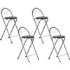 GOKHOMX Set di 4 sgabelli da bar pieghevoli pieghevoli per bar, cucina, giardino, balcone, altezza seduta 61 cm, nero e argento