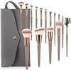 LuLiyLdJ Pennelli Make Up, 15 Pezzi Set Pennelli Trucco Professionale con Trousse in Pelle PU, Champagne Gold Kit Occhi Makeup Brushes Regalo per Ragazze Donne Compleanno San Valentino