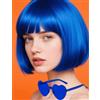 PORSMEER Parrucca e occhiali da sole 30,5 cm, capelli corti, capelli lisci, colorati, con frangia, per donne, per costume di Halloween, cosplay, feste, turismo (blu)