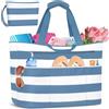 BTNEEU Borsa Mare Donna Grande XXL Famiglia 50L Impermeabile Borsa da Spiaggia con Cerniera Borse Mare Uomo Pieghevole Beach Tote Bag con 14 Taschen per Viaggio Shopping Picnic (Blu Grigio)