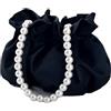 Wisafory pochette da donna in raso, con manico in perle, borsa da sera, piccola borsa a secchio, da sposa, per donne, ragazze, matrimoni, feste, accessori, Nero