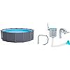 Intex 26384 Piscina Rotonda, Graphite, 478 x 124 cm, 16805 L & Skimmer - Skimmer di superficie per montaggio a parete deluxe - Skimmer a sospensione 28000