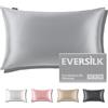 EVERSILK Federa per cuscino in seta per capelli e pelle: 100% Seta di gelso Naturale da 22 Momme - con cerniera nascosta doppia faccia - ipoallergenica certificata OEKO-TEX 1 Pezzo Grigio Argento 50 x 80 cm