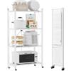 DEANIC Scaffali pieghevoli in metallo, a 4 ripiani, 61 x 116 x 28 cm, mensole angolari da cucina su ruote, mensole per dispensa, libreria per soggiorno, colore: bianco