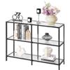 VEVOR Tavolo Consolle in Vetro a 3 Livelli 100 x 30 x 72,9 cm Moderno Tavolino Rettangolare con Piano in Vetro Temperato e Gambe in Ferro, Dispositivo Antiribaltamento per Soggiorno, Ingresso, Nero