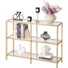 VEVOR Tavolo Consolle in Vetro a 3 Livelli 100 x 30 x 72,9 cm Moderno Tavolino Rettangolare con Piano in Vetro Temperato e Gambe in Ferro, Dispositivo Antiribaltamento per Soggiorno, Ingresso, Dorato