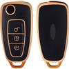 OFF WE GO Custodia Chiave Cover Chiave Guscio Chiavi per Ford MK4 Mk8 Kuga Fiest Focus Galaxy Transit Custom Connect Tourneo Mondeo Coprichiave Macchina TPU Telecomando Auto Portachiavi, Oro Nero