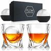 FLOW Barware Set di 2 bicchieri da whisky Twist, un set regalo di bicchieri da whisky con design a spirale. Bicchieri tumbler pesanti per Scotch, Bourbon, Negroni e Rum | Include stampi per sfere di ghiaccio
