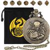Keller & Weber Set di Dadi Mini DND, con Steampunk Goblin Custodia per Orologio da Tasca, 7 Pezzi in Metallo Poliedrico Dadi D&D, Sacchetto Regalo DND con Logo Drago, RPG, MTG, Accessori per Giochi di Ruolo, Bronzo
