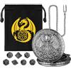 Keller & Weber Set di Dadi Mini DND, Steampunk Polpo con Ali Custodia per Orologio da Tasca, 7 Pezzi in Metallo Poliedrico Dadi D&D, Sacchetto Regalo DND con Logo Drago, Accessori per Giochi di Ruolo, Argento Scuro
