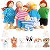 YiliYa Set di Bambole in Legno per Famiglie,15 Pezzi Casa Delle Bambole in Legno con Gatto e Cane Figure per Casa Delle Bambole Happy Family Dolls per Giochi di Ruolo Accessori Regalo