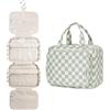 Narwey Beauty Case da Appendere Viaggio, Beauty Case da Appendere per Donna Uomo,Borsa da Toilette da Travel Kit Viaggio, Trousse Pochette Trucchi Donna per Viaggio (Scacchiere Verde Menta (Medio))