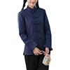 Lazutom Camicia da donna in lino a maniche lunghe per arti marziali cinesi, Kung Fu Tai Chi Tang, Blu, L
