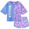 Disney Pigiama Bambina Pigiama Stitch Minnie Principesse Re Leone Frozen Pigiama Cotone Bambina 2-12 Anni Pigiama Estivo con Pantaloncini Regali Ufficiali (Blu/Viola Stitch, 11-12 Anni)