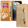EuoDuo Custodia Libro Compatibile con Samsung Galaxy S24 Ultra Glitter Cover Portafoglio Magnetica Antiurto con Slot per Schede Brillantini Donna Ragazza Accessori di Cellulari Oro