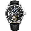 Stührling Orologio analogico da uomo Original Skeleton Dress, orologio da polso meccanico automatico, placcato oro/acciaio inossidabile, cinturino in vera pelle di vitello