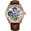 Stührling Orologio analogico da uomo Original Skeleton Dress, orologio da polso meccanico automatico, placcato oro/acciaio inossidabile, cinturino in vera pelle di vitello